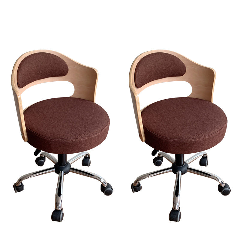 Modern Rotatable Backrest Counter Stool Steel Household Bar Stool with Pulley and Cushion Dark Coffee 2 Piece Set Clearhalo 'Bar Furniture' 'Bar Stools' 'bar_stools' 'furn' 'furn_bar_stools' 'furniture_bar_stools' 'Kitchen & Dining Furniture' 'kitchen&dining_furn' 'kitchen' 'kitchen_furn' Furniture' 4329424