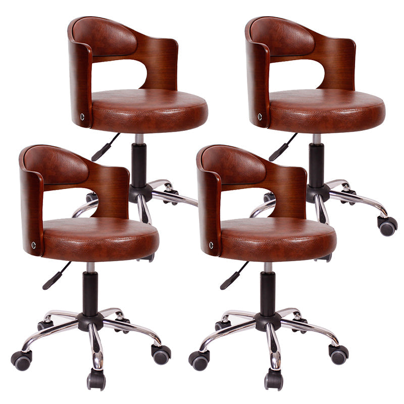 Modern Rotatable Backrest Counter Stool Steel Household Bar Stool with Pulley and Cushion Red Brown 4 Piece Set Clearhalo 'Bar Furniture' 'Bar Stools' 'bar_stools' 'furn' 'furn_bar_stools' 'furniture_bar_stools' 'Kitchen & Dining Furniture' 'kitchen&dining_furn' 'kitchen' 'kitchen_furn' Furniture' 4329428