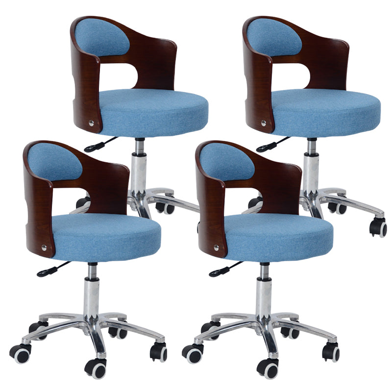 Modern Rotatable Backrest Counter Stool Steel Household Bar Stool with Pulley and Cushion Dark Blue 4 Piece Set Clearhalo 'Bar Furniture' 'Bar Stools' 'bar_stools' 'furn' 'furn_bar_stools' 'furniture_bar_stools' 'Kitchen & Dining Furniture' 'kitchen&dining_furn' 'kitchen' 'kitchen_furn' Furniture' 4329436