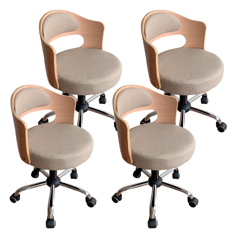 Modern Rotatable Backrest Counter Stool Steel Household Bar Stool with Pulley and Cushion Light Coffee 4 Piece Set Clearhalo 'Bar Furniture' 'Bar Stools' 'bar_stools' 'furn' 'furn_bar_stools' 'furniture_bar_stools' 'Kitchen & Dining Furniture' 'kitchen&dining_furn' 'kitchen' 'kitchen_furn' Furniture' 4329441
