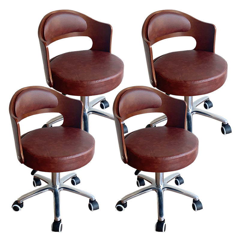 Modern Rotatable Backrest Counter Stool Steel Household Bar Stool with Pulley and Cushion Light Brown 4 Piece Set Clearhalo 'Bar Furniture' 'Bar Stools' 'bar_stools' 'furn' 'furn_bar_stools' 'furniture_bar_stools' 'Kitchen & Dining Furniture' 'kitchen&dining_furn' 'kitchen' 'kitchen_furn' Furniture' 4329442