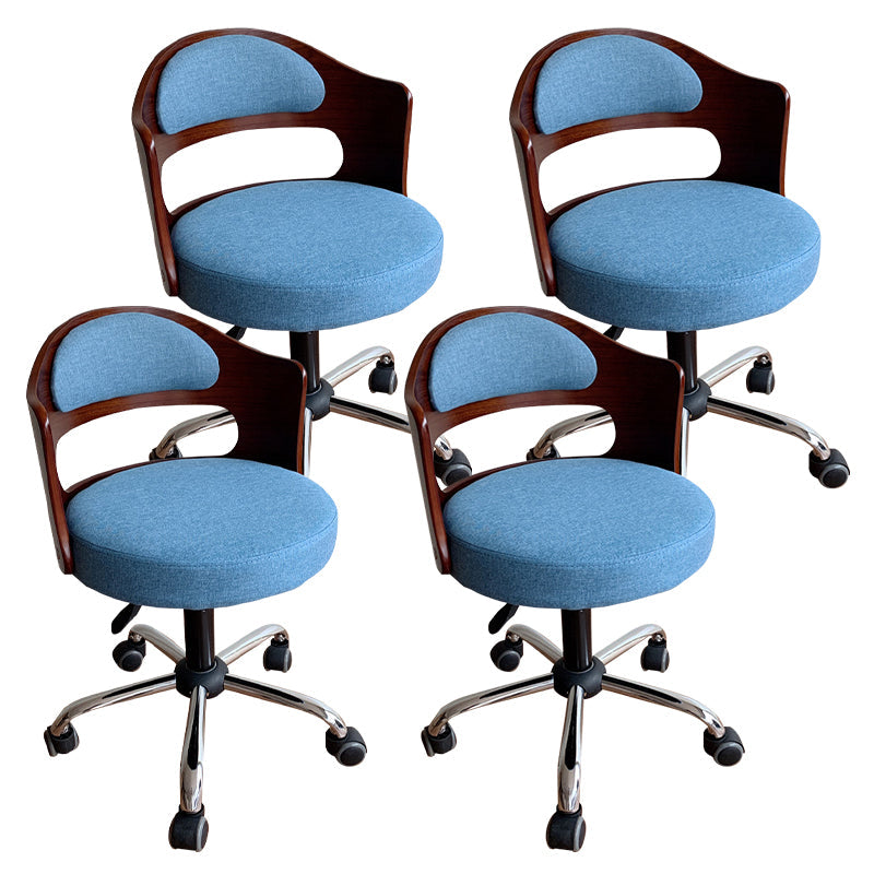 Modern Rotatable Backrest Counter Stool Steel Household Bar Stool with Pulley and Cushion Blue 4 Piece Set Clearhalo 'Bar Furniture' 'Bar Stools' 'bar_stools' 'furn' 'furn_bar_stools' 'furniture_bar_stools' 'Kitchen & Dining Furniture' 'kitchen&dining_furn' 'kitchen' 'kitchen_furn' Furniture' 4329443