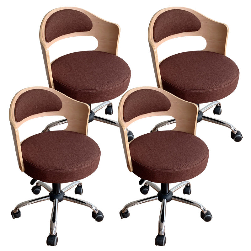Modern Rotatable Backrest Counter Stool Steel Household Bar Stool with Pulley and Cushion Dark Coffee 4 Piece Set Clearhalo 'Bar Furniture' 'Bar Stools' 'bar_stools' 'furn' 'furn_bar_stools' 'furniture_bar_stools' 'Kitchen & Dining Furniture' 'kitchen&dining_furn' 'kitchen' 'kitchen_furn' Furniture' 4329445