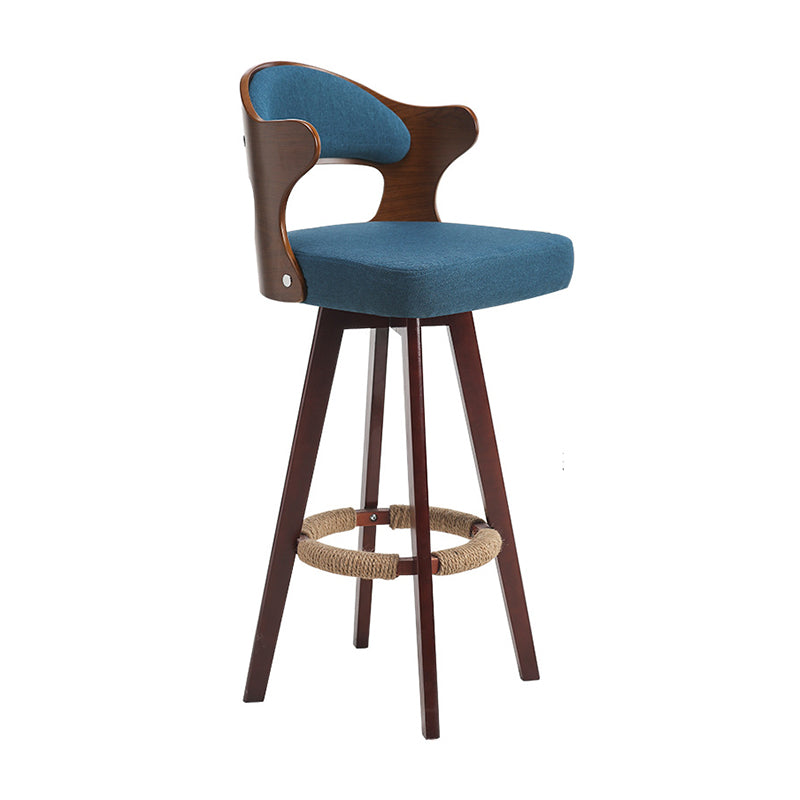 Nordic Style Counter and Bar Stool Backrest Solid Wood Upholstered Counter Chair Blue-Brown 1 Piece Clearhalo 'Bar Furniture' 'Bar Stools' 'bar_stools' 'furniture_bar_stools' 'Kitchen & Dining Furniture' 'kitchen&dining_furn' 'kitchen' 'kitchen_furn' Furniture' 4329565