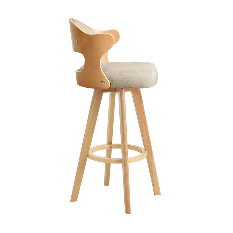 Nordic Style Counter and Bar Stool Backrest Solid Wood Upholstered Counter Chair Khaki 1 Piece Clearhalo 'Bar Furniture' 'Bar Stools' 'bar_stools' 'furniture_bar_stools' 'Kitchen & Dining Furniture' 'kitchen&dining_furn' 'kitchen' 'kitchen_furn' Furniture' 4329572