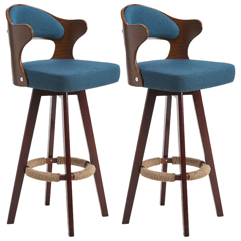 Nordic Style Counter and Bar Stool Backrest Solid Wood Upholstered Counter Chair Blue-Brown Set of 2 Clearhalo 'Bar Furniture' 'Bar Stools' 'bar_stools' 'furniture_bar_stools' 'Kitchen & Dining Furniture' 'kitchen&dining_furn' 'kitchen' 'kitchen_furn' Furniture' 4329575