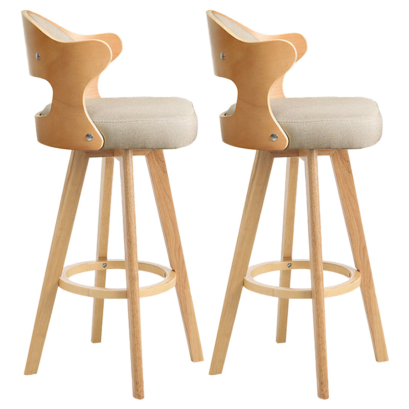 Nordic Style Counter and Bar Stool Backrest Solid Wood Upholstered Counter Chair Khaki Set of 2 Clearhalo 'Bar Furniture' 'Bar Stools' 'bar_stools' 'furniture_bar_stools' 'Kitchen & Dining Furniture' 'kitchen&dining_furn' 'kitchen' 'kitchen_furn' Furniture' 4329580