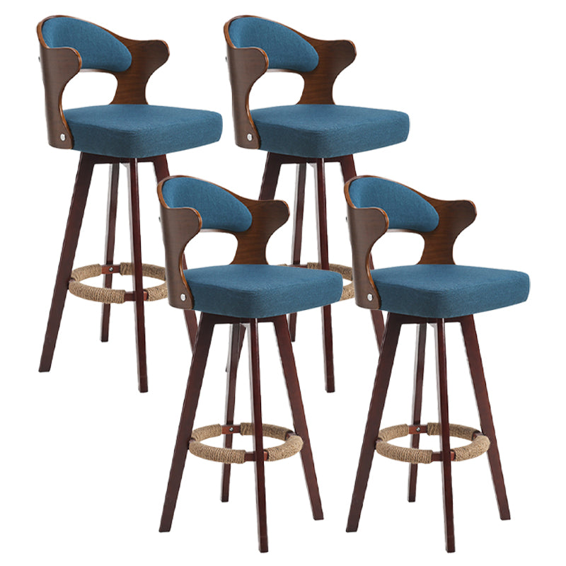 Nordic Style Counter and Bar Stool Backrest Solid Wood Upholstered Counter Chair Blue-Brown Set of 4 Clearhalo 'Bar Furniture' 'Bar Stools' 'bar_stools' 'furniture_bar_stools' 'Kitchen & Dining Furniture' 'kitchen&dining_furn' 'kitchen' 'kitchen_furn' Furniture' 4329581