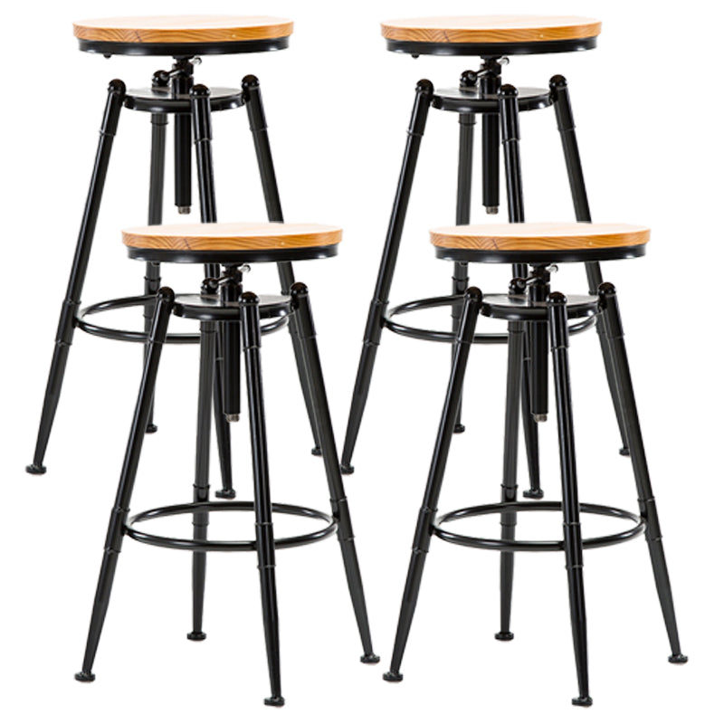 Industrial Style Bar Stool Iron Solid Wood Adjustable Restaurant Cafe Counter Stool Backless 4 Piece Set Clearhalo 'Bar Furniture' 'Bar Stools' 'bar_stools' 'furn' 'furn_bar_stools' 'furniture_bar_stools' 'Kitchen & Dining Furniture' 'kitchen&dining_furn' 'kitchen' 'kitchen_furn' Furniture' 4329743
