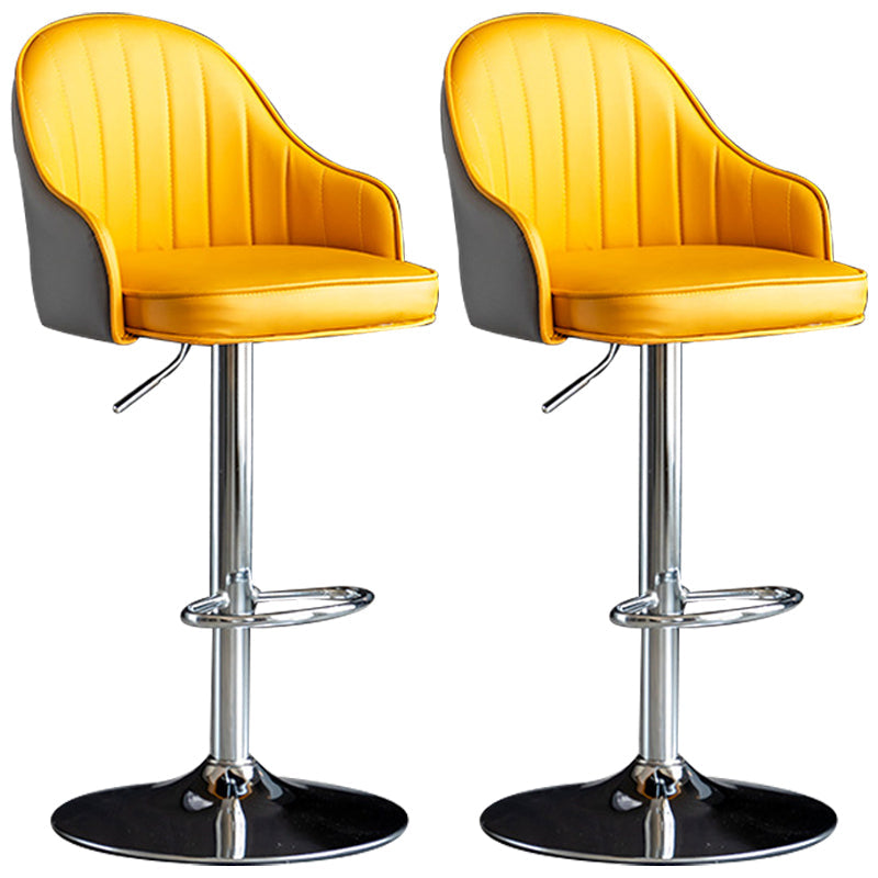 Indoor Modern Leather Barstool Rotating Lifting Bar Stool with Armrests Yellow-Gray Silver 2 Piece Set Clearhalo 'Bar Furniture' 'Bar Stools' 'bar_stools' 'furn' 'furn_bar_stools' 'furniture_bar_stools' 'Kitchen & Dining Furniture' 'kitchen&dining_furn' 'kitchen' 'kitchen_furn' Furniture' 4329790