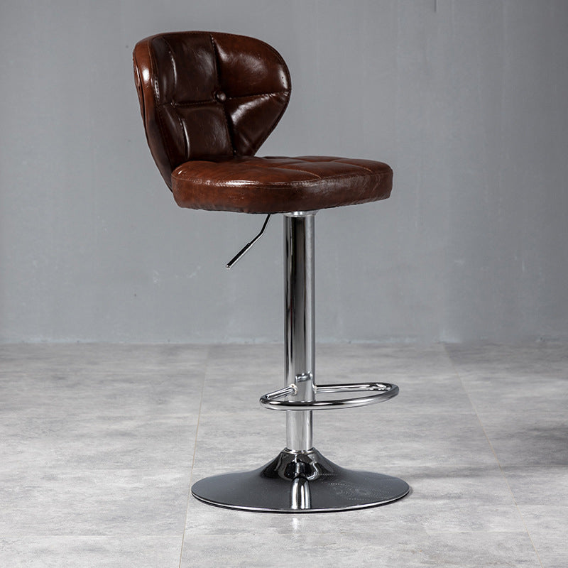 Nordic Leather Seats Barstool Rotating Lifting Bar Stool for Indoor, 1 Piece Brown Silver Clearhalo 'Bar Furniture' 'Bar Stools' 'bar_stools' 'furniture_bar_stools' 'Kitchen & Dining Furniture' 'kitchen&dining_furn' 'kitchen' 'kitchen_furn' Furniture' 4329828