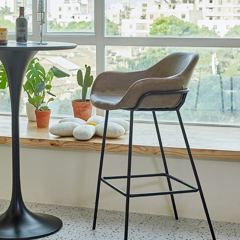 Nordic Iron Low Back Barstool Simple Indoor Tall Stool with Upholstered, 1 Piece Clearhalo 'Bar Furniture' 'Bar Stools' 'bar_stools' 'furn' 'furn_bar_stools' 'furniture_bar_stools' 'Kitchen & Dining Furniture' 'kitchen&dining_furn' 'kitchen' 'kitchen_furn' Furniture' 4330114