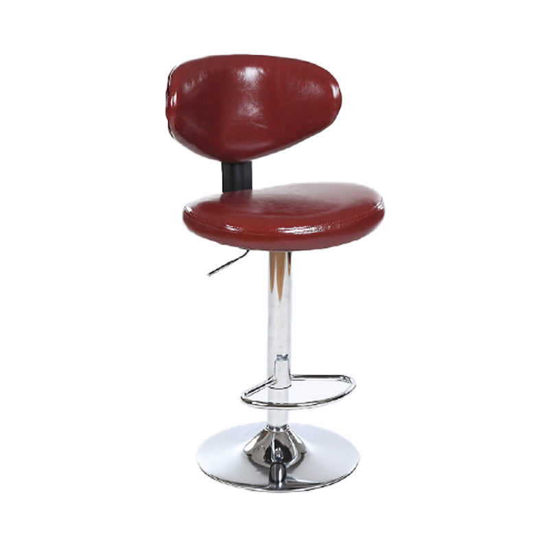 Scandinavian Adjustable Height Leather Counter Stools Swivel Silver Low Back Bar Stools Red 1 Piece Clearhalo 'Bar Furniture' 'Bar Stools' 'bar_stools' 'furn' 'furn_bar_stools' 'furniture_bar_stools' 'Kitchen & Dining Furniture' 'kitchen&dining_furn' 'kitchen' 'kitchen_furn' Furniture' 4330230