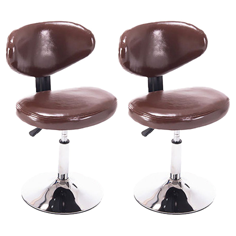 Scandinavian Adjustable Height Leather Counter Stools Swivel Silver Low Back Bar Stools Brown 2 Piece Set Clearhalo 'Bar Furniture' 'Bar Stools' 'bar_stools' 'furn' 'furn_bar_stools' 'furniture_bar_stools' 'Kitchen & Dining Furniture' 'kitchen&dining_furn' 'kitchen' 'kitchen_furn' Furniture' 4330236