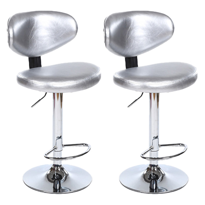 Scandinavian Adjustable Height Leather Counter Stools Swivel Silver Low Back Bar Stools Silver 2 Piece Set Clearhalo 'Bar Furniture' 'Bar Stools' 'bar_stools' 'furn' 'furn_bar_stools' 'furniture_bar_stools' 'Kitchen & Dining Furniture' 'kitchen&dining_furn' 'kitchen' 'kitchen_furn' Furniture' 4330240