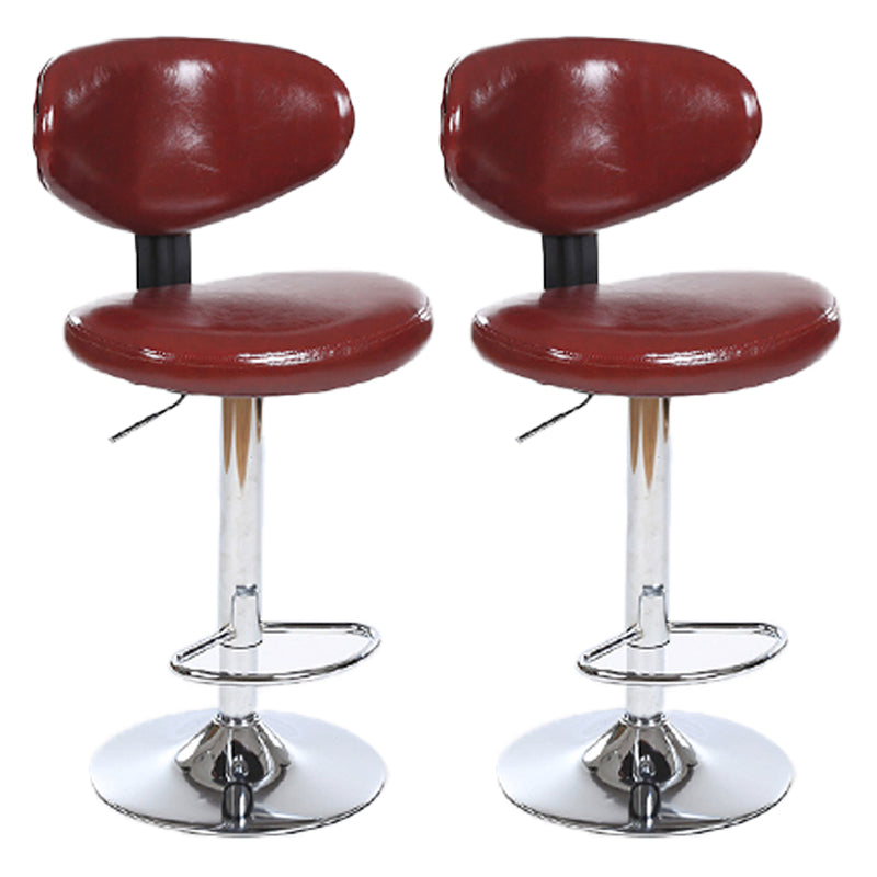 Scandinavian Adjustable Height Leather Counter Stools Swivel Silver Low Back Bar Stools Red 2 Piece Set Clearhalo 'Bar Furniture' 'Bar Stools' 'bar_stools' 'furn' 'furn_bar_stools' 'furniture_bar_stools' 'Kitchen & Dining Furniture' 'kitchen&dining_furn' 'kitchen' 'kitchen_furn' Furniture' 4330241
