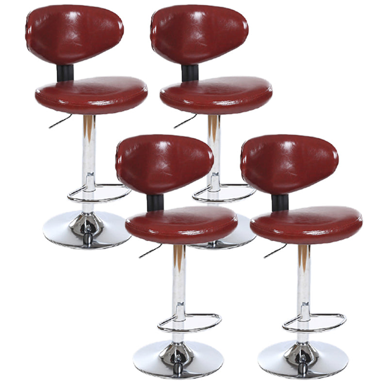 Scandinavian Adjustable Height Leather Counter Stools Swivel Silver Low Back Bar Stools Red 4 Piece Set Clearhalo 'Bar Furniture' 'Bar Stools' 'bar_stools' 'furn' 'furn_bar_stools' 'furniture_bar_stools' 'Kitchen & Dining Furniture' 'kitchen&dining_furn' 'kitchen' 'kitchen_furn' Furniture' 4330250