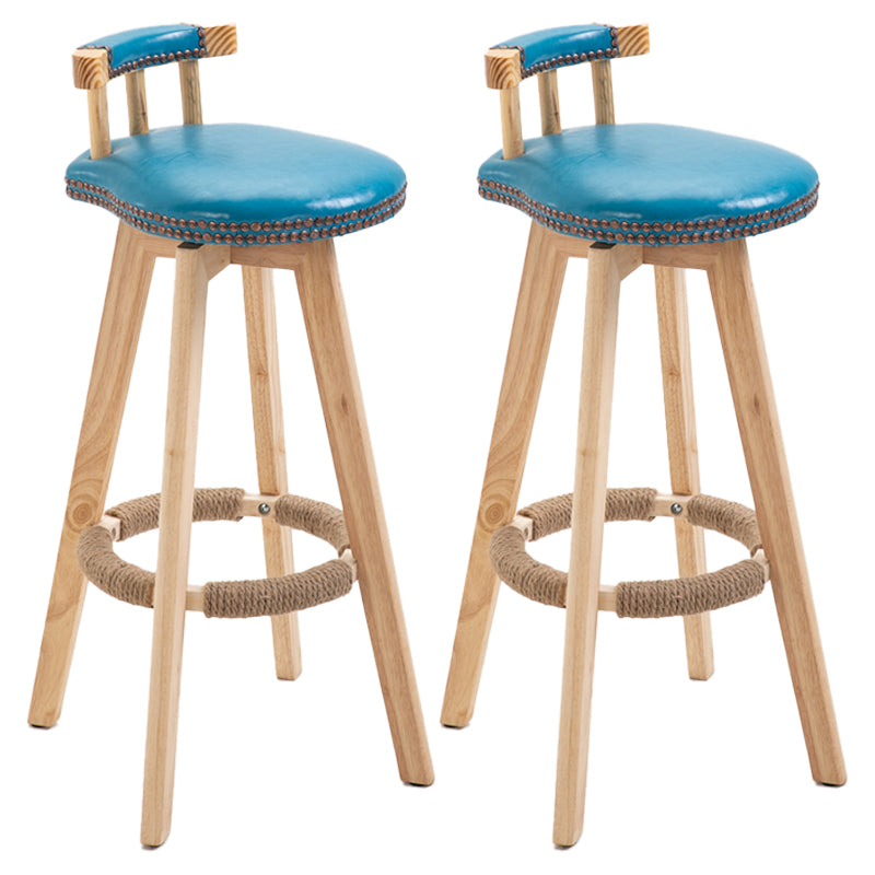 Scandinavian Natural Wood Counter Stools Low Back Bar Stools with Footrest Blue 2 Piece Set Clearhalo 'Bar Furniture' 'Bar Stools' 'bar_stools' 'furn' 'furn_bar_stools' 'furniture_bar_stools' 'Kitchen & Dining Furniture' 'kitchen&dining_furn' 'kitchen' 'kitchen_furn' Furniture' 4330271