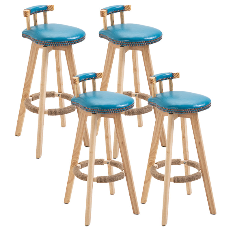Scandinavian Natural Wood Counter Stools Low Back Bar Stools with Footrest Blue 4 Piece Set Clearhalo 'Bar Furniture' 'Bar Stools' 'bar_stools' 'furn' 'furn_bar_stools' 'furniture_bar_stools' 'Kitchen & Dining Furniture' 'kitchen&dining_furn' 'kitchen' 'kitchen_furn' Furniture' 4330285