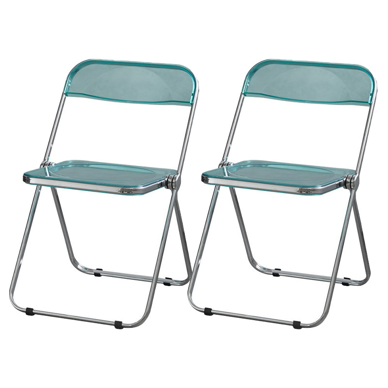 Industrial Design Folding Plastic Side Chairs Open Back Dining Side Chair Light Blue-Clear 2 Piece Set Clearhalo ' kitchen&dining_furn' 'Dining Chairs' 'Dining Tables & Seating' 'dining_chair' 'furn' 'furn_dining_chair' 'Furniture' 'furniture_dining_chair' 'Kitchen & Dining Furniture' 'kitchen' 4330492