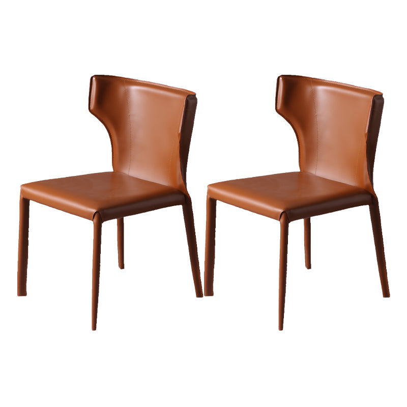 Contemporary Style Wingback Chair Armless Leather Dining Chairs Orange 2 Piece Set Clearhalo ' kitchen&dining_furn' 'Dining Chairs' 'Dining Tables & Seating' 'dining_chair' 'furn' 'furn_dining_chair' 'Furniture' 'furniture_dining_chair' 'Kitchen & Dining Furniture' 'kitchen' 4330508