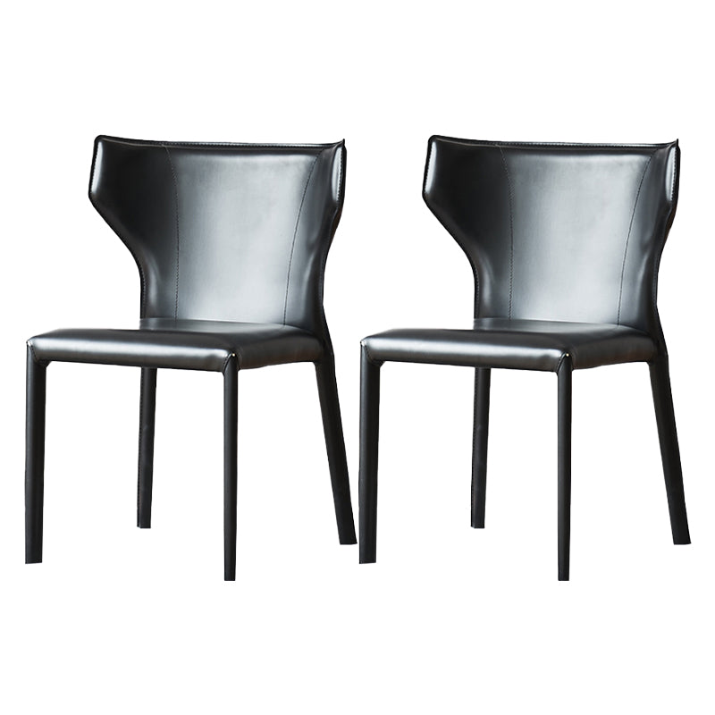 Contemporary Style Wingback Chair Armless Leather Dining Chairs Black 2 Piece Set Clearhalo ' kitchen&dining_furn' 'Dining Chairs' 'Dining Tables & Seating' 'dining_chair' 'furn' 'furn_dining_chair' 'Furniture' 'furniture_dining_chair' 'Kitchen & Dining Furniture' 'kitchen' 4330509