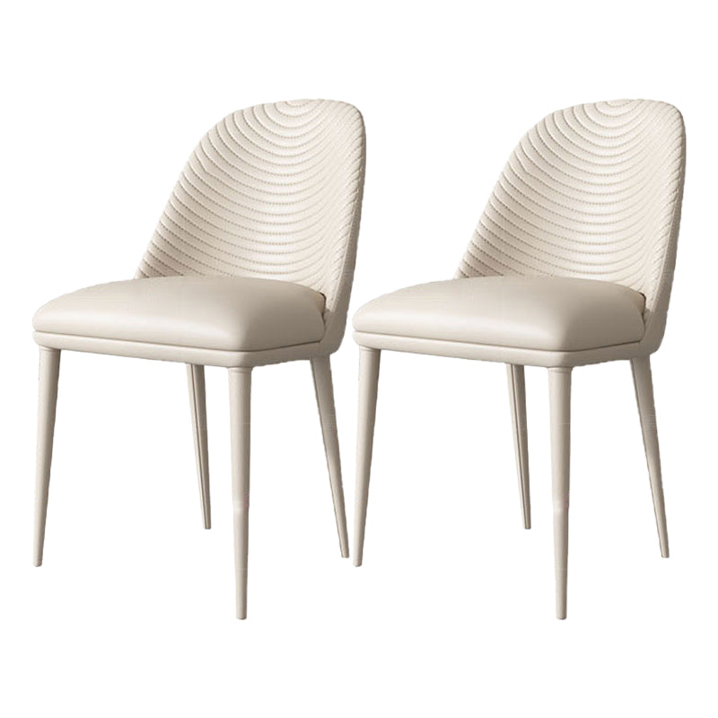 Contemporary Style Armless Solid Back Chair Leather Dining Chairs for Kitchen Beige 2 Piece Set Clearhalo ' kitchen&dining_furn' 'Dining Chairs' 'Dining Tables & Seating' 'dining_chair' 'furn' 'furn_dining_chair' 'Furniture' 'furniture_dining_chair' 'Kitchen & Dining Furniture' 'kitchen' 4330547