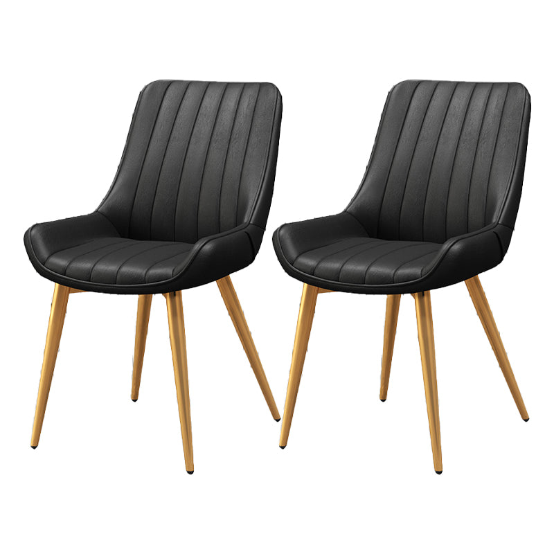 Upholstered Leather Dining Armchairs Solid Back Arm Chairs with Metal Legs Gloss Black 2 Piece Set Clearhalo ' kitchen&dining_furn' 'Dining Chairs' 'Dining Tables & Seating' 'dining_chair' 'furn' 'furn_dining_chair' 'Furniture' 'furniture_dining_chair' 'Kitchen & Dining Furniture' 'kitchen' 4330717