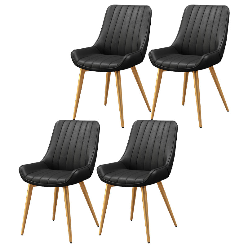 Upholstered Leather Dining Armchairs Solid Back Arm Chairs with Metal Legs Gloss Black 4 Piece Set Clearhalo ' kitchen&dining_furn' 'Dining Chairs' 'Dining Tables & Seating' 'dining_chair' 'furn' 'furn_dining_chair' 'Furniture' 'furniture_dining_chair' 'Kitchen & Dining Furniture' 'kitchen' 4330719