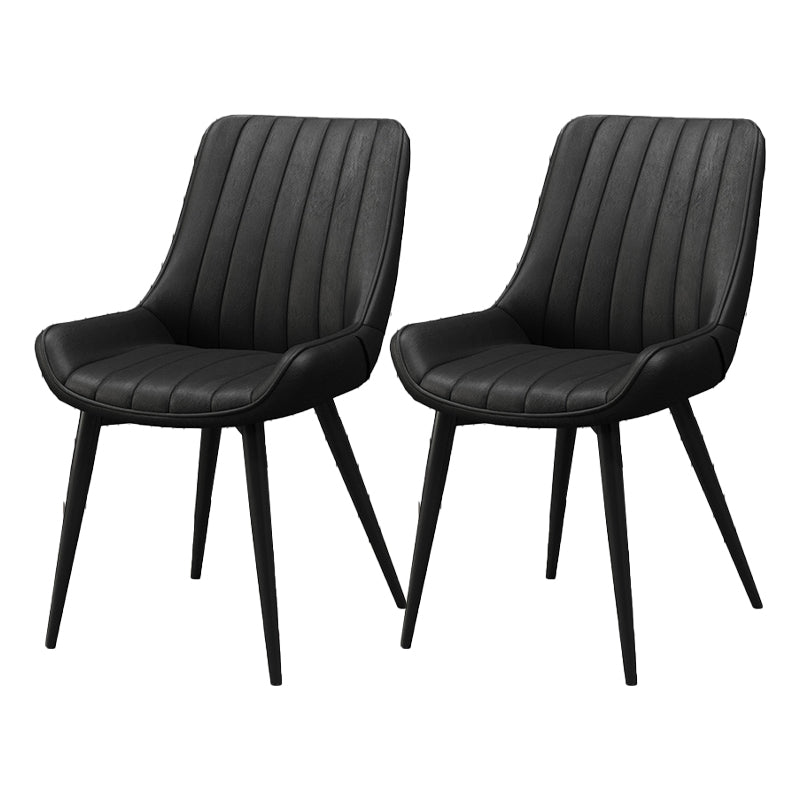 Upholstered Leather Dining Armchairs Solid Back Arm Chairs with Metal Legs Black 2 Piece Set Clearhalo ' kitchen&dining_furn' 'Dining Chairs' 'Dining Tables & Seating' 'dining_chair' 'furn' 'furn_dining_chair' 'Furniture' 'furniture_dining_chair' 'Kitchen & Dining Furniture' 'kitchen' 4330724