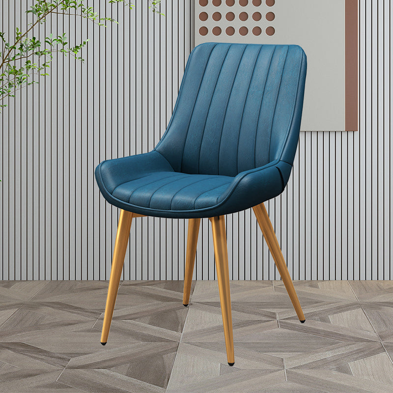 Upholstered Leather Dining Armchairs Solid Back Arm Chairs with Metal Legs Light Blue 1 Piece Clearhalo ' kitchen&dining_furn' 'Dining Chairs' 'Dining Tables & Seating' 'dining_chair' 'furn' 'furn_dining_chair' 'Furniture' 'furniture_dining_chair' 'Kitchen & Dining Furniture' 'kitchen' 4330728