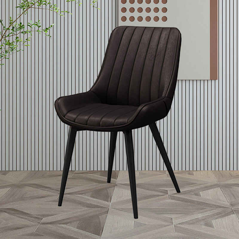 Upholstered Leather Dining Armchairs Solid Back Arm Chairs with Metal Legs Brown 1 Piece Clearhalo ' kitchen&dining_furn' 'Dining Chairs' 'Dining Tables & Seating' 'dining_chair' 'furn' 'furn_dining_chair' 'Furniture' 'furniture_dining_chair' 'Kitchen & Dining Furniture' 'kitchen' 4330742