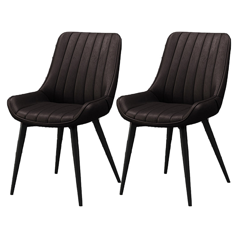 Upholstered Leather Dining Armchairs Solid Back Arm Chairs with Metal Legs Brown 2 Piece Set Clearhalo ' kitchen&dining_furn' 'Dining Chairs' 'Dining Tables & Seating' 'dining_chair' 'furn' 'furn_dining_chair' 'Furniture' 'furniture_dining_chair' 'Kitchen & Dining Furniture' 'kitchen' 4330743