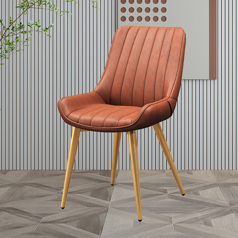 Upholstered Leather Dining Armchairs Solid Back Arm Chairs with Metal Legs Brick Red 1 Piece Clearhalo ' kitchen&dining_furn' 'Dining Chairs' 'Dining Tables & Seating' 'dining_chair' 'furn' 'furn_dining_chair' 'Furniture' 'furniture_dining_chair' 'Kitchen & Dining Furniture' 'kitchen' 4330748