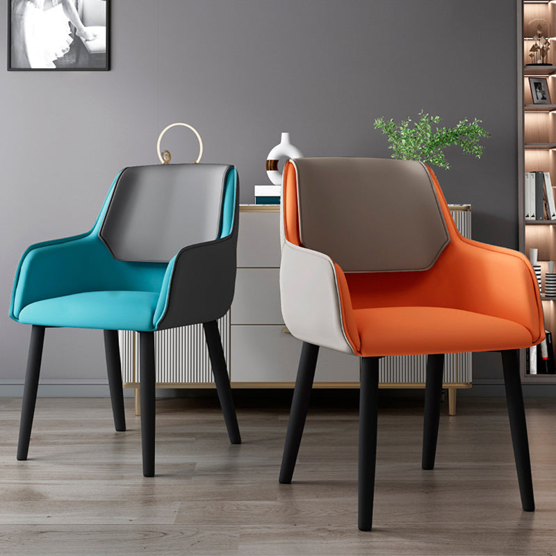 Leather Dining Armchairs Upholstered Solid Back Arm Chairs with Black Legs Clearhalo ' kitchen&dining_furn' 'Dining Chairs' 'Dining Tables & Seating' 'dining_chair' 'furn' 'furn_dining_chair' 'Furniture' 'furniture_dining_chair' 'Kitchen & Dining Furniture' 'kitchen' 4330767