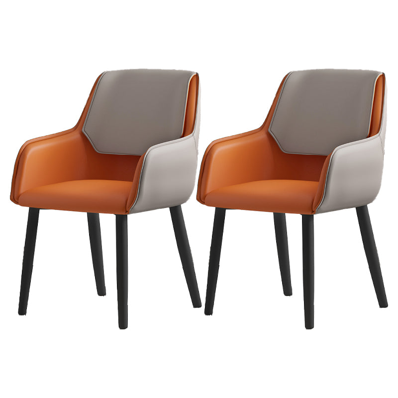 Leather Dining Armchairs Upholstered Solid Back Arm Chairs with Black Legs Orange-Gray 2 Piece Set Clearhalo ' kitchen&dining_furn' 'Dining Chairs' 'Dining Tables & Seating' 'dining_chair' 'furn' 'furn_dining_chair' 'Furniture' 'furniture_dining_chair' 'Kitchen & Dining Furniture' 'kitchen' 4330768