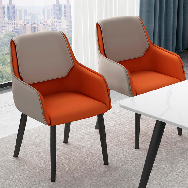 Leather Dining Armchairs Upholstered Solid Back Arm Chairs with Black Legs Clearhalo ' kitchen&dining_furn' 'Dining Chairs' 'Dining Tables & Seating' 'dining_chair' 'furn' 'furn_dining_chair' 'Furniture' 'furniture_dining_chair' 'Kitchen & Dining Furniture' 'kitchen' 4330769