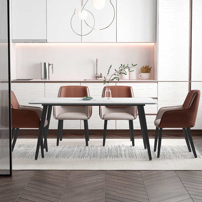 Leather Dining Armchairs Upholstered Solid Back Arm Chairs with Black Legs Clearhalo ' kitchen&dining_furn' 'Dining Chairs' 'Dining Tables & Seating' 'dining_chair' 'furn' 'furn_dining_chair' 'Furniture' 'furniture_dining_chair' 'Kitchen & Dining Furniture' 'kitchen' 4330772