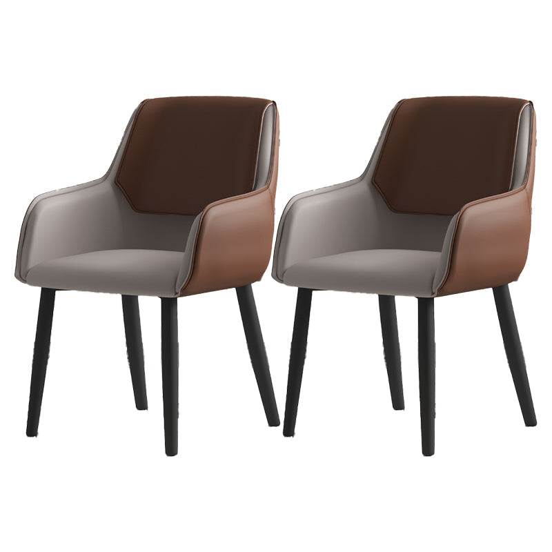 Leather Dining Armchairs Upholstered Solid Back Arm Chairs with Black Legs Gray Coffee 2 Piece Set Clearhalo ' kitchen&dining_furn' 'Dining Chairs' 'Dining Tables & Seating' 'dining_chair' 'furn' 'furn_dining_chair' 'Furniture' 'furniture_dining_chair' 'Kitchen & Dining Furniture' 'kitchen' 4330774