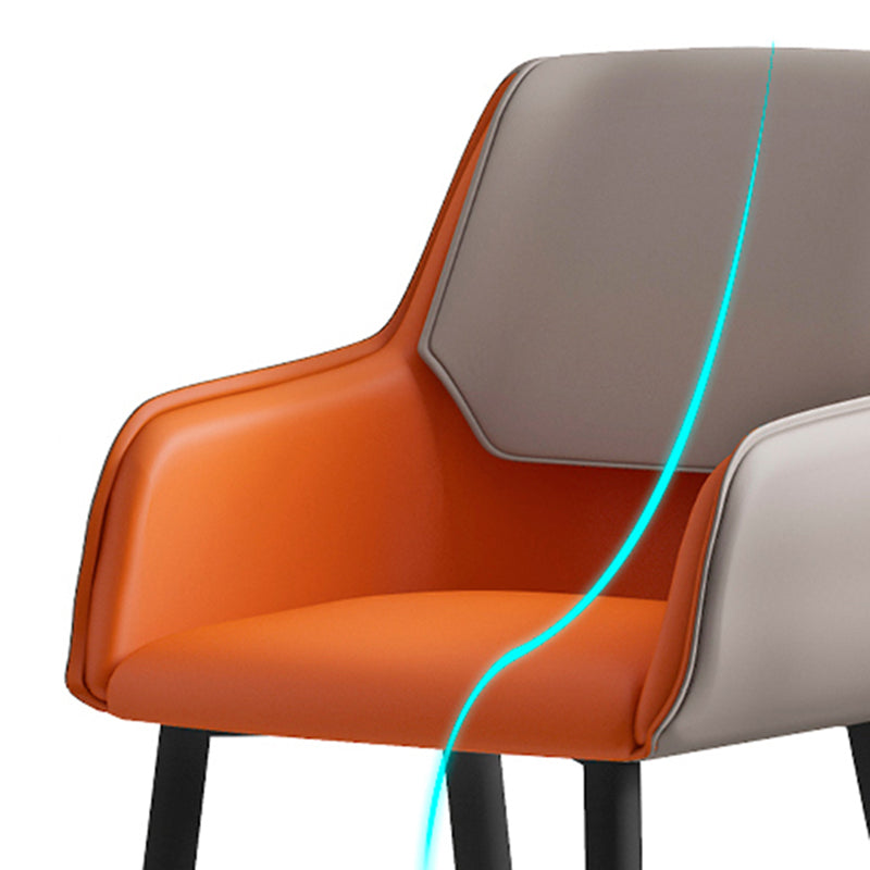 Leather Dining Armchairs Upholstered Solid Back Arm Chairs with Black Legs Clearhalo ' kitchen&dining_furn' 'Dining Chairs' 'Dining Tables & Seating' 'dining_chair' 'furn' 'furn_dining_chair' 'Furniture' 'furniture_dining_chair' 'Kitchen & Dining Furniture' 'kitchen' 4330775