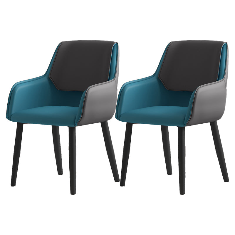 Leather Dining Armchairs Upholstered Solid Back Arm Chairs with Black Legs Blue-Gray 2 Piece Set Clearhalo ' kitchen&dining_furn' 'Dining Chairs' 'Dining Tables & Seating' 'dining_chair' 'furn' 'furn_dining_chair' 'Furniture' 'furniture_dining_chair' 'Kitchen & Dining Furniture' 'kitchen' 4330777