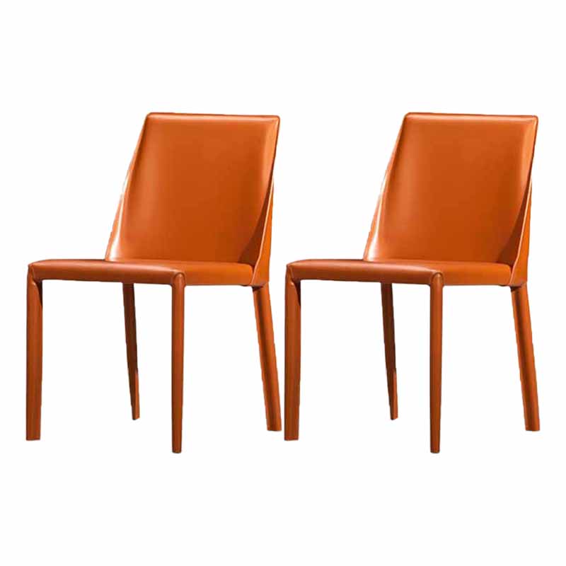 Designer Style Restaurant Solid Back Side Chair Saddle Leather Dining Chair Orange 2 Piece Set Clearhalo ' kitchen&dining_furn' 'Dining Chairs' 'Dining Tables & Seating' 'dining_chair' 'furn' 'furn_dining_chair' 'Furniture' 'furniture_dining_chair' 'Kitchen & Dining Furniture' 'kitchen' 4330895