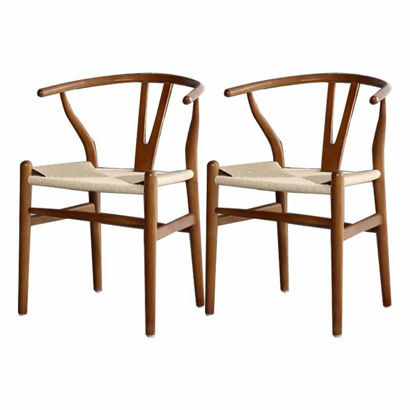 Contemporary Restaurant Wishbone Arm Chair Natural Solid Wood Dining Chair Walnut 2 Piece Set Clearhalo ' kitchen&dining_furn' 'Dining Chairs' 'Dining Tables & Seating' 'dining_chair' 'furn' 'furn_dining_chair' 'Furniture' 'furniture_dining_chair' 'Kitchen & Dining Furniture' 'kitchen' 4330927