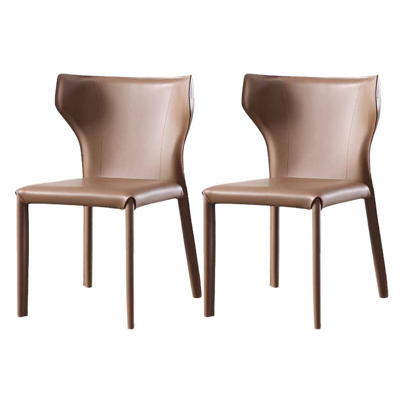 Designer Style Restaurant Wingback Side Chair Saddle Leather Dining Chair Brown 2 Piece Set Clearhalo ' kitchen&dining_furn' 'Dining Chairs' 'Dining Tables & Seating' 'dining_chair' 'furn' 'furn_dining_chair' 'Furniture' 'furniture_dining_chair' 'Kitchen & Dining Furniture' 'kitchen' 4330947