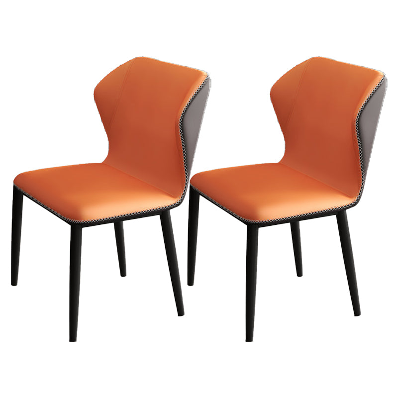 Contemporary Restaurant Wingback Side Chair Leather Dining Chairs with Black Legs Orange 2 Piece Set Clearhalo ' kitchen&dining_furn' 'Dining Chairs' 'Dining Tables & Seating' 'dining_chair' 'furn' 'furn_dining_chair' 'Furniture' 'furniture_dining_chair' 'Kitchen & Dining Furniture' 'kitchen' 4330960