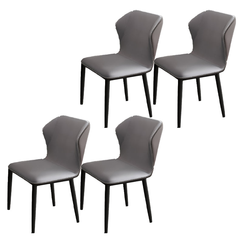 Contemporary Restaurant Wingback Side Chair Leather Dining Chairs with Black Legs Silver Gray 4 Piece Set Clearhalo ' kitchen&dining_furn' 'Dining Chairs' 'Dining Tables & Seating' 'dining_chair' 'furn' 'furn_dining_chair' 'Furniture' 'furniture_dining_chair' 'Kitchen & Dining Furniture' 'kitchen' 4330974
