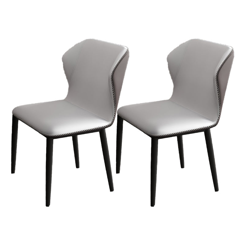 Contemporary Restaurant Wingback Side Chair Leather Dining Chairs with Black Legs Light Gray 2 Piece Set Clearhalo ' kitchen&dining_furn' 'Dining Chairs' 'Dining Tables & Seating' 'dining_chair' 'furn' 'furn_dining_chair' 'Furniture' 'furniture_dining_chair' 'Kitchen & Dining Furniture' 'kitchen' 4330979