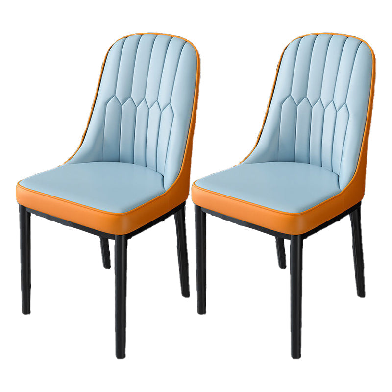 Nordic Style Kitchen Metal Dining Chair Dining Parsons Armless Side Chairs Dark Blue-Orange 2 Piece Set Black Clearhalo ' kitchen&dining_furn' 'Dining Chairs' 'Dining Tables & Seating' 'dining_chair' 'furn' 'furn_dining_chair' 'Furniture' 'furniture_dining_chair' 'Kitchen & Dining Furniture' 'kitchen' 4330998