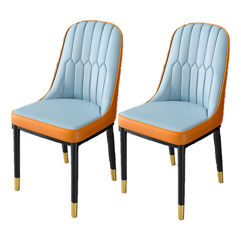 Nordic Style Kitchen Metal Dining Chair Dining Parsons Armless Side Chairs Dark Blue-Orange 2 Piece Set Black Gold Clearhalo ' kitchen&dining_furn' 'Dining Chairs' 'Dining Tables & Seating' 'dining_chair' 'furn' 'furn_dining_chair' 'Furniture' 'furniture_dining_chair' 'Kitchen & Dining Furniture' 'kitchen' 4331000