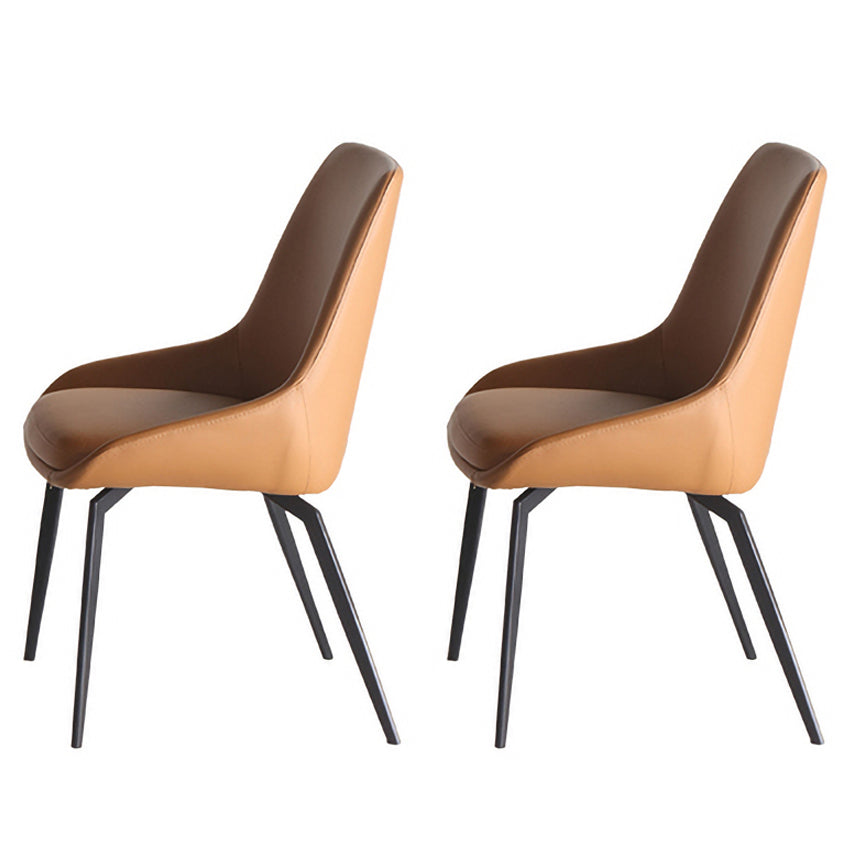 Scandinavian Solid Back Dining Chairs Leather Dining Arm Chairs Chocolate 2 Piece Set Clearhalo ' kitchen&dining_furn' 'Dining Chairs' 'Dining Tables & Seating' 'dining_chair' 'furn' 'furn_dining_chair' 'Furniture' 'furniture_dining_chair' 'Kitchen & Dining Furniture' 'kitchen' 4331212